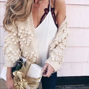 Chic Wish pom heart open cardigan sweater medium